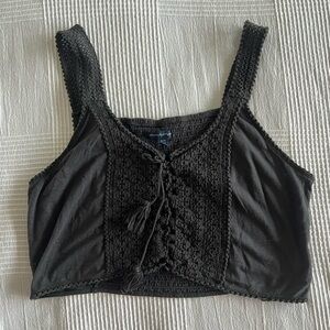 Cute American Eagle Cotton Boho Macrame Faded Black Crop Tank